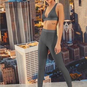 Gray Ribbed Activewear Set